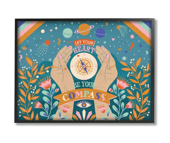Stupell Industries Heart Be Your Compass Phrase Boho Chic Constellations in Black Frame Wall Art